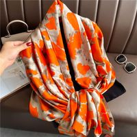 Women's Classic Style Color Block Satin Printing And Dyeing Flowers Silk Scarf sku image 8