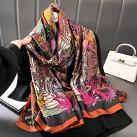 Adults French Style Modern Style Leopard Satin Printing Silk Scarf Shawl sku image 16