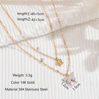 Stainless Steel Imitation Pearl Shell 14K Gold Plated IG Style Shiny Beaded Inlay Butterfly Shell Zircon Double Layer Necklaces Pendant Necklace sku image 2