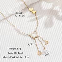 Stainless Steel Imitation Pearl Shell 14K Gold Plated IG Style Shiny Beaded Inlay Butterfly Shell Zircon Double Layer Necklaces Pendant Necklace sku image 1