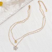 Stainless Steel Imitation Pearl Shell 14K Gold Plated IG Style Shiny Beaded Inlay Butterfly Shell Zircon Double Layer Necklaces Pendant Necklace main image 8