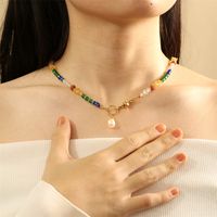 Estilo IG Bloque De Color Perlas De Agua Dulce Piedra Chapados en oro de 18k Mujeres Collar Colgante main image 8
