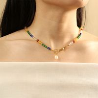 Estilo IG Bloque De Color Perlas De Agua Dulce Piedra Chapados en oro de 18k Mujeres Collar Colgante main image 1