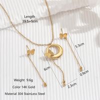 304 Stainless Steel 14K Gold Plated Classic Style Polishing Round Butterfly Jewelry Set main image 2