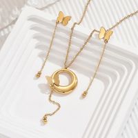 304 Stainless Steel 14K Gold Plated Classic Style Polishing Round Butterfly Jewelry Set main image 3