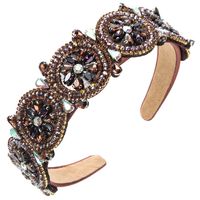 Women's Elegant Luxurious Flower Cloth Inlay Artificial Crystal Rhinestones Glass Drill Hair Band sku image 6