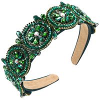 Women's Elegant Luxurious Flower Cloth Inlay Artificial Crystal Rhinestones Glass Drill Hair Band sku image 4