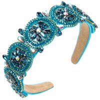 Women's Elegant Luxurious Flower Cloth Inlay Artificial Crystal Rhinestones Glass Drill Hair Band sku image 5