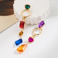 1 Pair Elegant Luxurious Geometric Hollow Out Inlay Alloy Glass Drill Gold Plated Drop Earrings main image 3