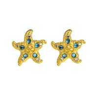 1 Pair Vacation Beach Starfish Inlay Alloy Rhinestones Gold Plated Ear Studs main image 6