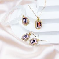 Copper Alloy Gold Plated Simple Style Classic Style Heart Shape Rectangle Plating Inlay Artificial Crystal Jewelry Set sku image 9