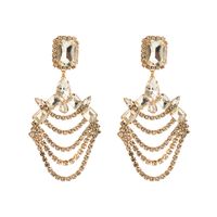 1 Pair Elegant Luxurious Geometric Chain Inlay Alloy Rhinestones Glass Drill Gold Plated Drop Earrings main image 4