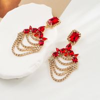 1 Pair Elegant Luxurious Geometric Chain Inlay Alloy Rhinestones Glass Drill Gold Plated Drop Earrings main image 3
