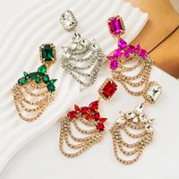 1 Pair Elegant Luxurious Geometric Chain Inlay Alloy Rhinestones Glass Drill Gold Plated Drop Earrings main image 1