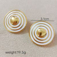 1 Pair Simple Style Circle Heart Shape Enamel Stainless Steel 18K Gold Plated Ear Studs main image 6