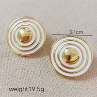 1 Pair Simple Style Circle Heart Shape Enamel Stainless Steel 18K Gold Plated Ear Studs sku image 1