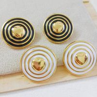1 Pair Simple Style Circle Heart Shape Enamel Stainless Steel 18K Gold Plated Ear Studs main image 3
