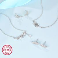 Elegant Romantic Leaves Sterling Silver Inlay Zircon White Gold Plated Gold Plated Women's Earrings Necklace main image 1