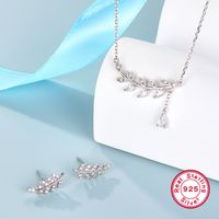Elegant Romantic Leaves Sterling Silver Inlay Zircon White Gold Plated Gold Plated Women's Earrings Necklace main image 3