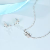 Elegant Romantic Leaves Sterling Silver Inlay Zircon White Gold Plated Gold Plated Women's Earrings Necklace sku image 5