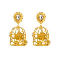 1 Pair Retro Exaggerated Irregular Rose Tassel Inlay Alloy Resin Glass Drill Pearl Gold Plated Drop Earrings main image 6