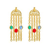 1 Pair Retro Exaggerated Irregular Rose Tassel Inlay Alloy Resin Glass Drill Pearl Gold Plated Drop Earrings main image 7