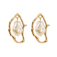 1 Pair Exaggerated Irregular Hollow Out Imitation Pearl Alloy Baroque Pearls Gold Plated Silver Plated Ear Studs main image 5