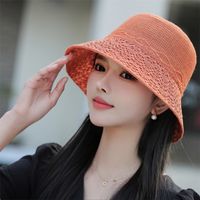 Women's Hawaiian Solid Color Hollow Out Big Eaves Bucket Hat main image 6