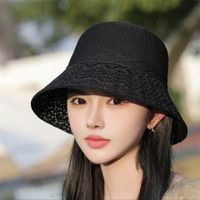 Women's Hawaiian Solid Color Hollow Out Big Eaves Bucket Hat main image 4