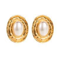 1 Pair Elegant Luxurious Oval Inlay Carving Alloy Pearl Gold Plated Silver Plated Ear Studs main image 5