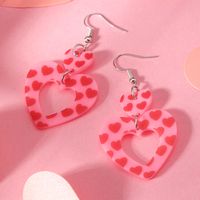 1 Pair Cute Romantic Heart Shape Hollow Out Arylic Silver Plated Drop Earrings main image 5
