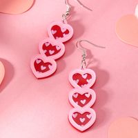 1 Pair Cute Romantic Heart Shape Hollow Out Arylic Silver Plated Drop Earrings main image 7