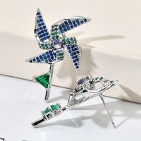 1 Pair Classical Tropical Windmill Polishing Plating Inlay Copper Zircon 18K Gold Plated Ear Studs main image 1