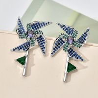 1 Pair Classical Tropical Windmill Polishing Plating Inlay Copper Zircon 18K Gold Plated Ear Studs main image 2