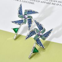 1 Pair Classical Tropical Windmill Polishing Plating Inlay Copper Zircon 18K Gold Plated Ear Studs main image 4