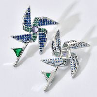 1 Pair Classical Tropical Windmill Polishing Plating Inlay Copper Zircon 18K Gold Plated Ear Studs main image 3