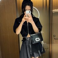 Women's Pu Leather Solid Color Classic Style Sewing Thread Flip Cover Crossbody Bag sku image 3