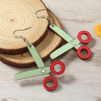 1 Pair Casual Cute Pastoral Book Scissors Pencil Wood Silver Plated Drop Earrings main image 4