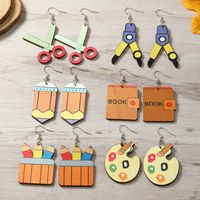 1 Pair Casual Cute Pastoral Book Scissors Pencil Wood Silver Plated Drop Earrings main image 1