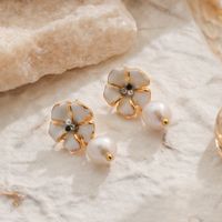 1 Pair Elegant Romantic Flower Inlay Copper Artificial Pearls 18K Gold Plated Drop Earrings Ear Studs main image 3