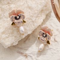 1 Pair Elegant Romantic Flower Inlay Copper Artificial Pearls 18K Gold Plated Drop Earrings Ear Studs main image 6
