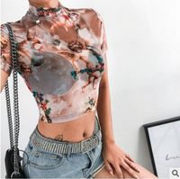 Women's Blouses Sexy Tropical Floral Chiffon High Elastic Crop Tops main image 8