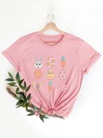 Women's T-shirt Short Sleeve T-Shirts Printing Casual Streetwear Animal Flower main image 1