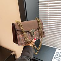 Women's Medium Pu Leather Color Block Classic Style Lock Clasp Crossbody Bag sku image 5