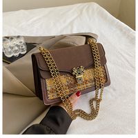 Women's Medium Pu Leather Color Block Classic Style Lock Clasp Crossbody Bag sku image 6
