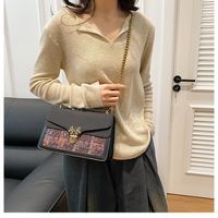 Women's Medium Pu Leather Color Block Classic Style Lock Clasp Crossbody Bag sku image 7