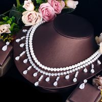Elegant Shiny Water Droplets Shell Pearls Copper Beaded Inlay Artificial Gemstones White Gold Plated Women's Jewelry Set main image 5