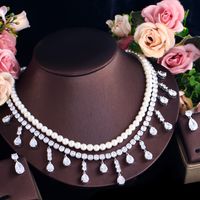 Elegant Shiny Water Droplets Shell Pearls Copper Beaded Inlay Artificial Gemstones White Gold Plated Women's Jewelry Set main image 4