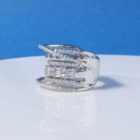 Wholesale Glam Shiny Lines Copper Irregular Layered Inlay Gold Plated Rhodium Plated Zircon Rings main image 5
