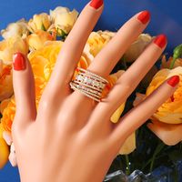 Wholesale Glam Shiny Lines Copper Irregular Layered Inlay Gold Plated Rhodium Plated Zircon Rings main image 7